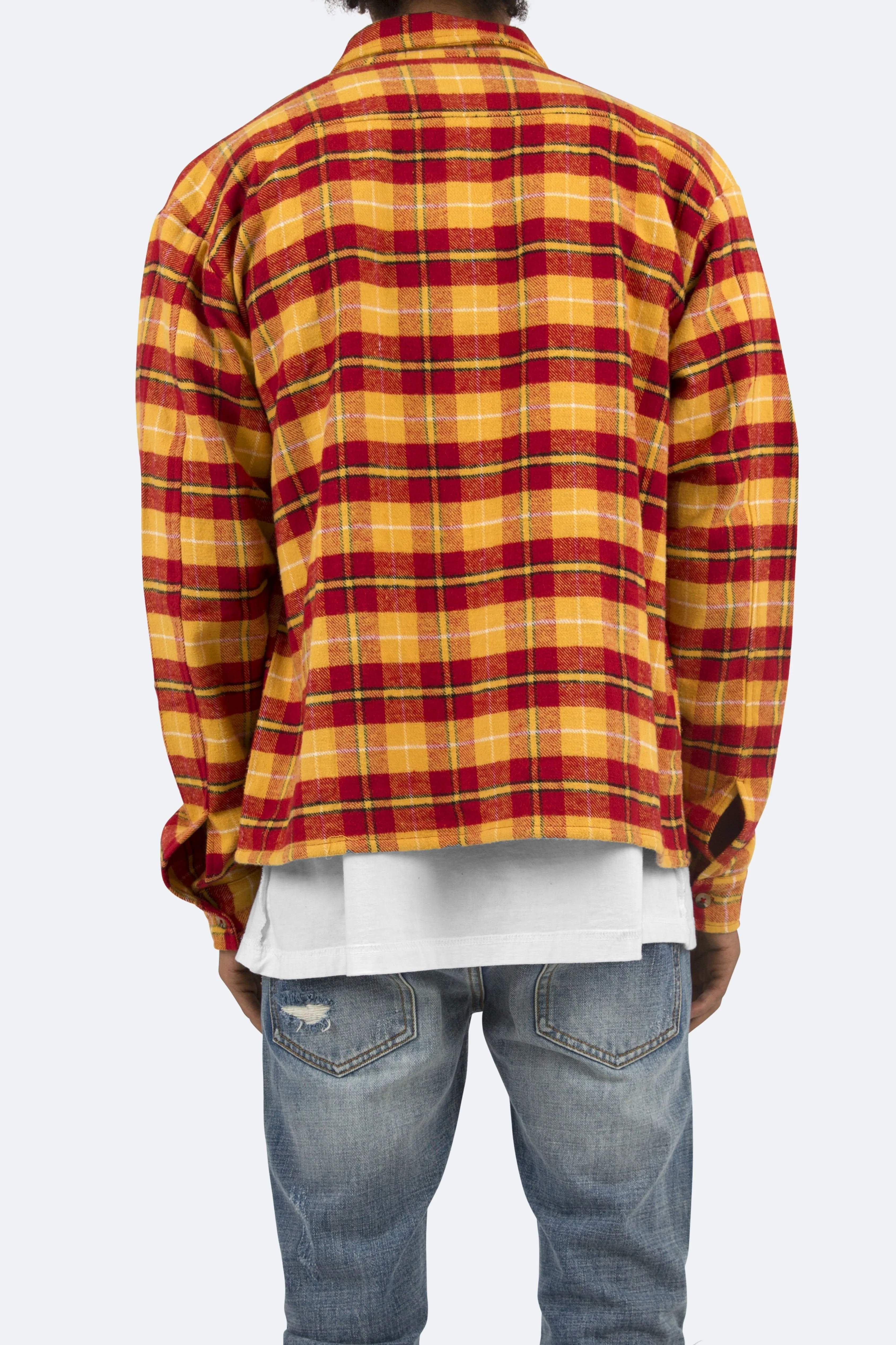 Relaxed Cargo Flannel Shirt - Yellow/Red