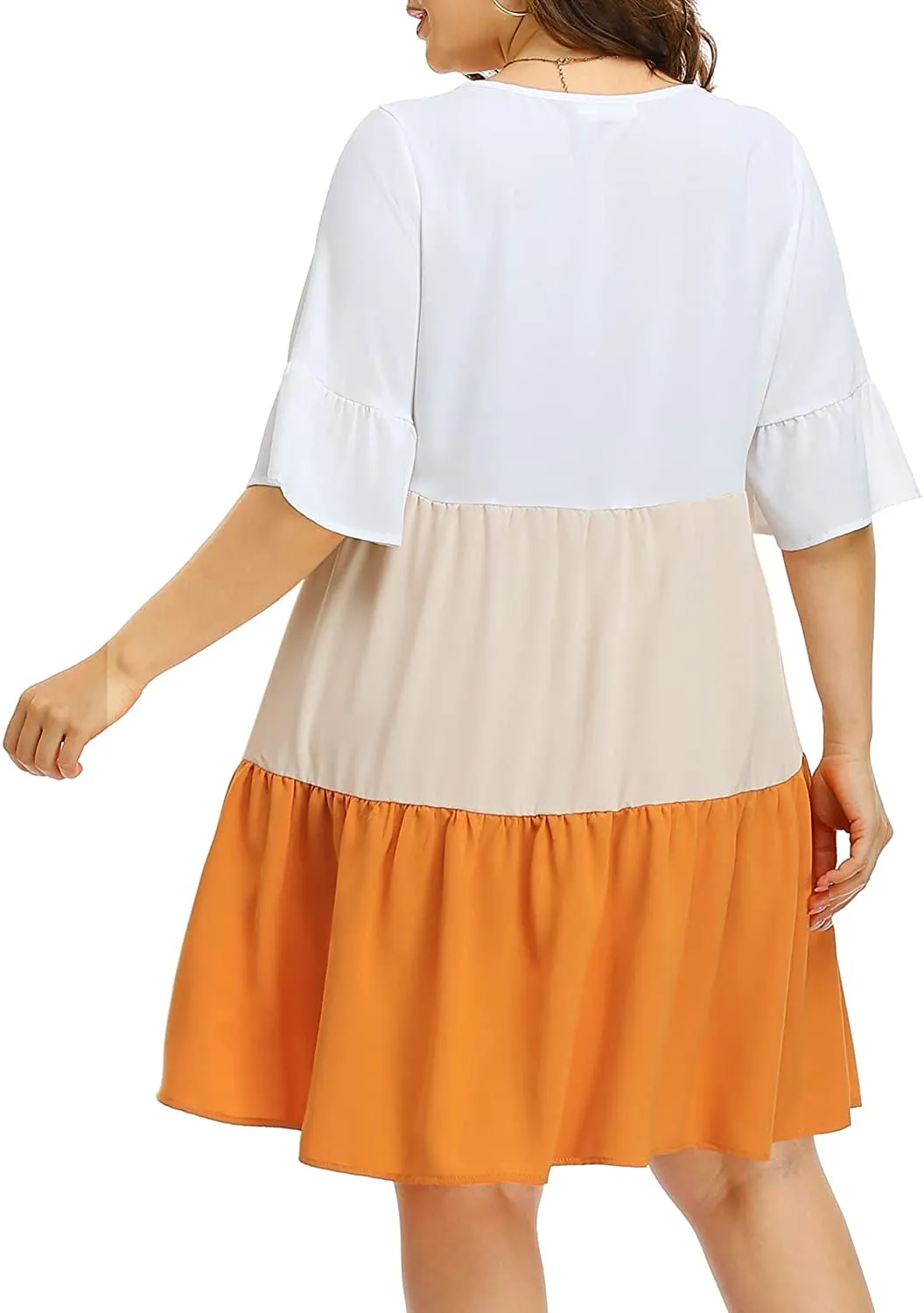 Ruffle Sleeve White-Yellow Flowy Swing Dress