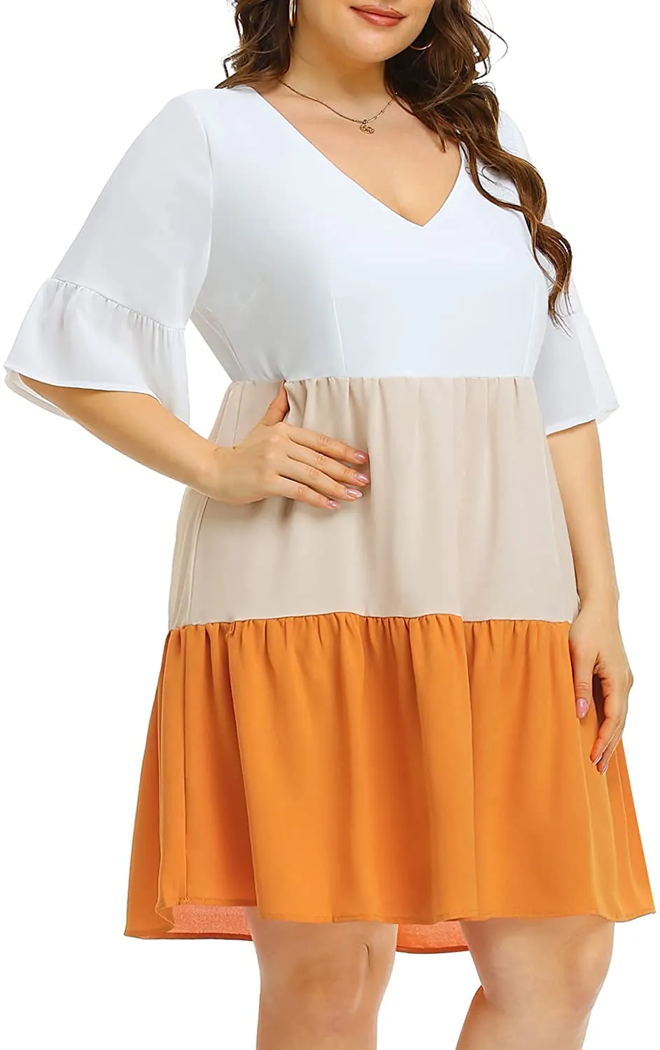 Ruffle Sleeve White-Yellow Flowy Swing Dress