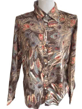 Soft Autumn Feather Print Button-down Shirt