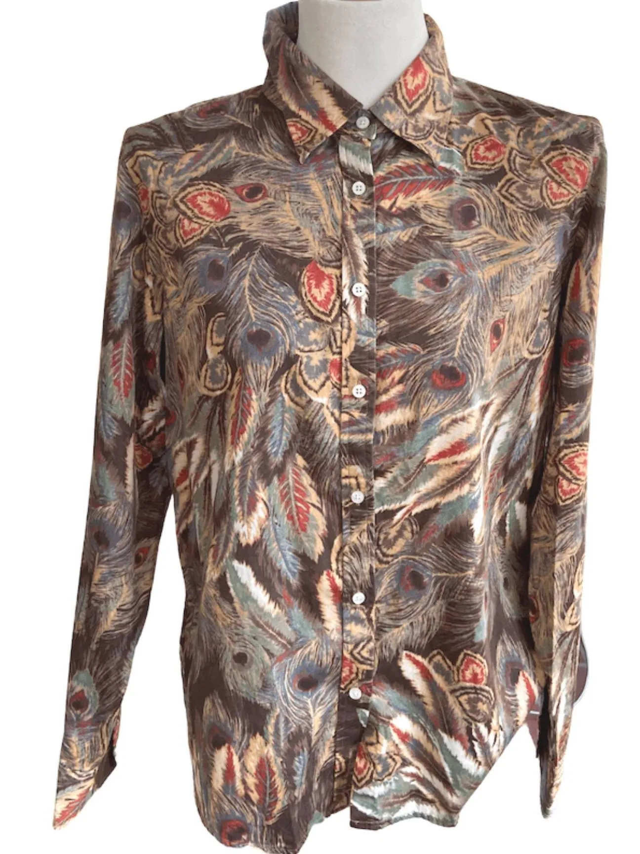 Soft Autumn Feather Print Button-down Shirt