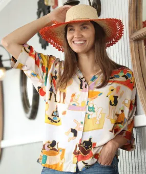Soft Pink Sunbathers Short Rayon Button Down Shirt