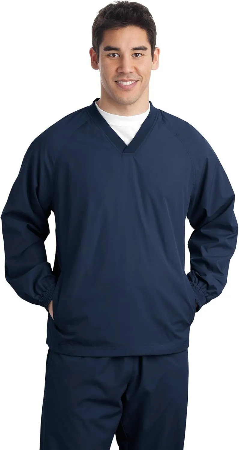 SPORT-TEK Men's Rib Knit V-Neck Collar Soft Raglan Wind Shirt