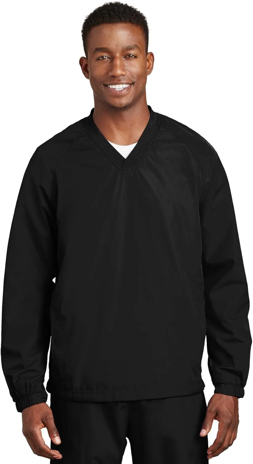 SPORT-TEK Men's Rib Knit V-Neck Collar Soft Raglan Wind Shirt