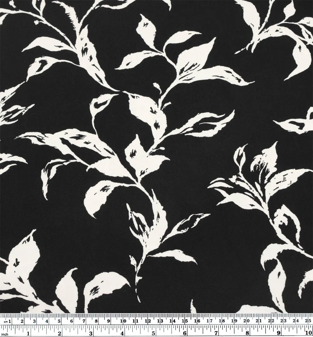 Stamped Branches Rayon Challis - Black/Ivory