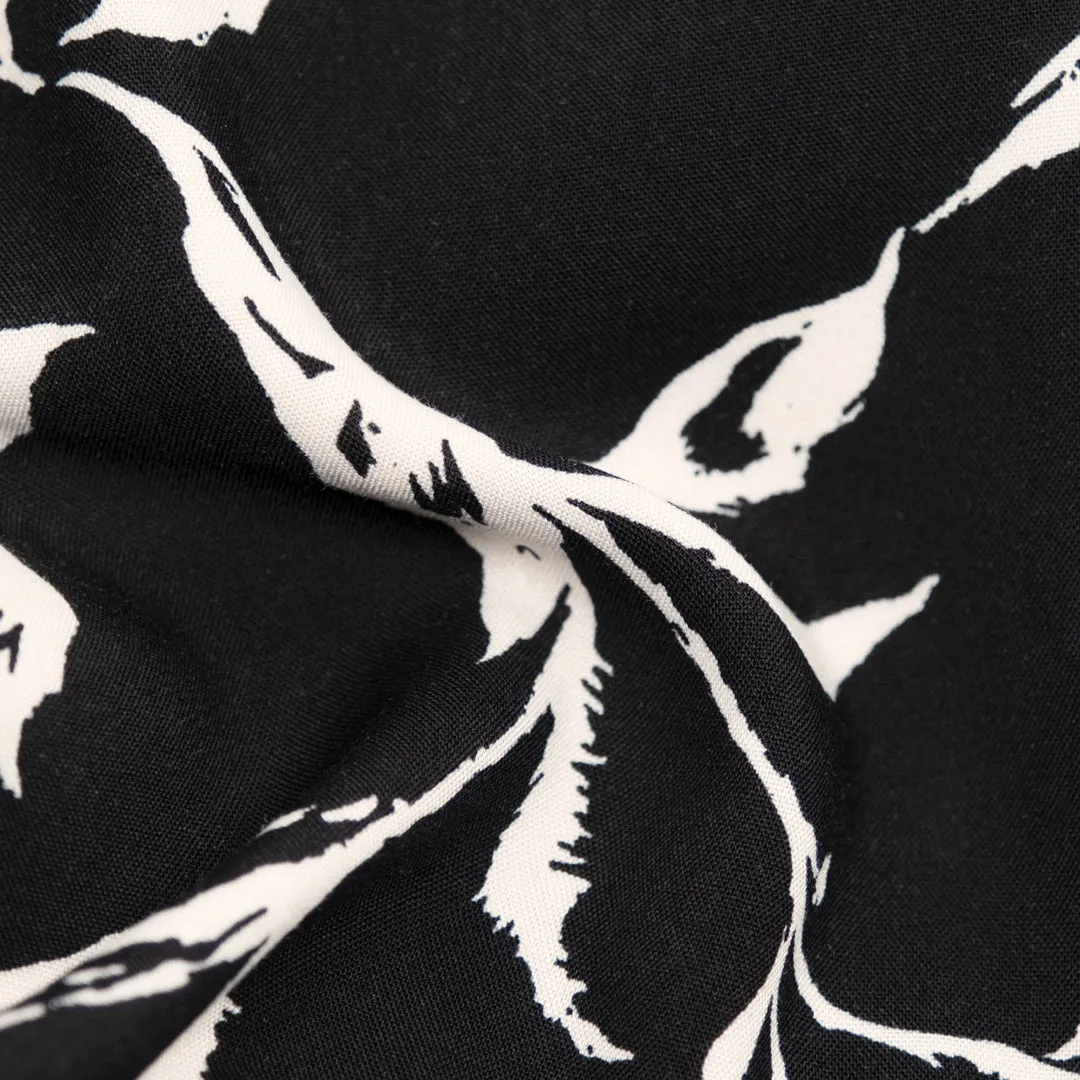 Stamped Branches Rayon Challis - Black/Ivory