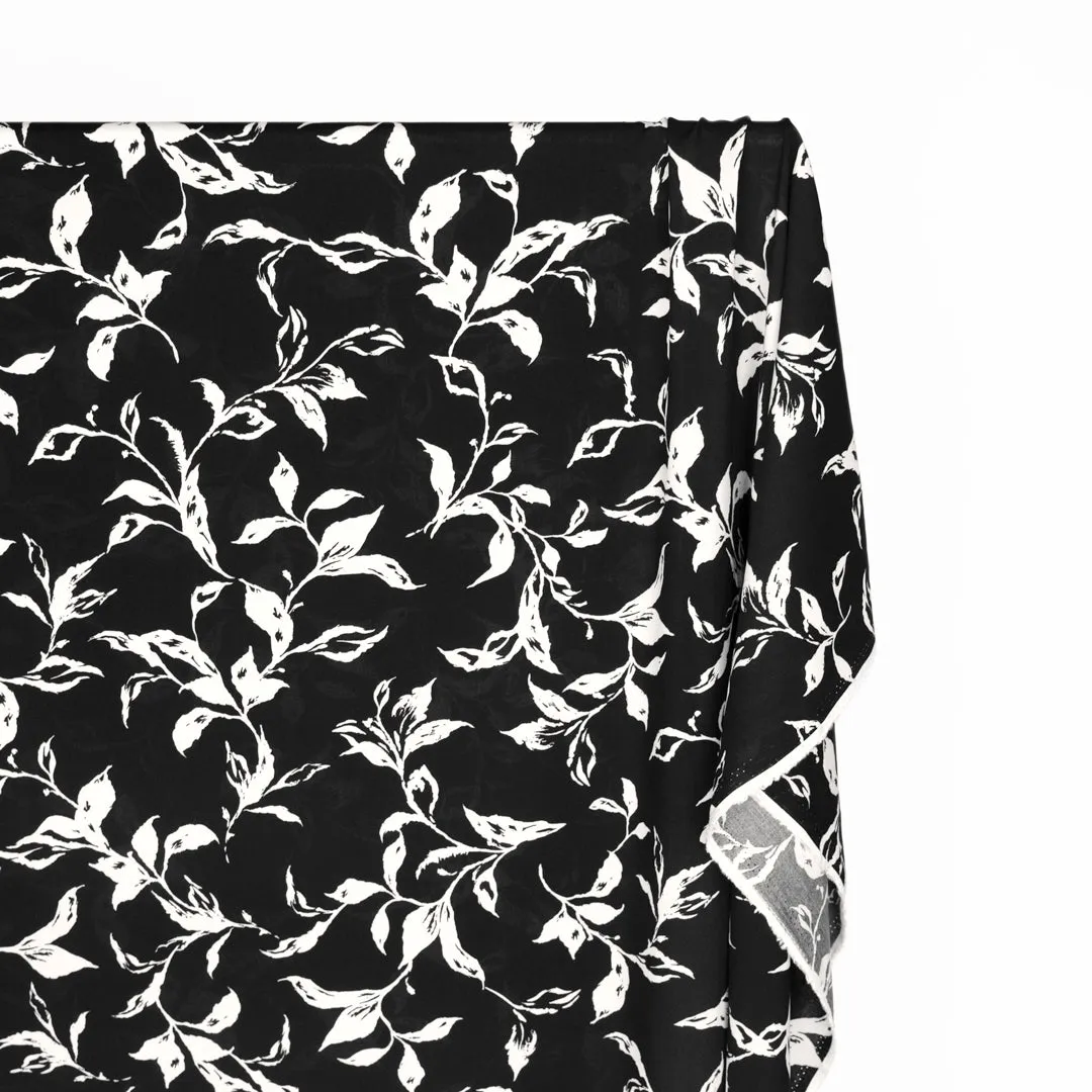 Stamped Branches Rayon Challis - Black/Ivory