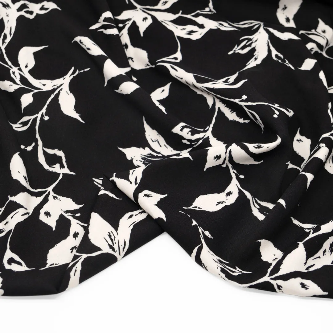 Stamped Branches Rayon Challis - Black/Ivory