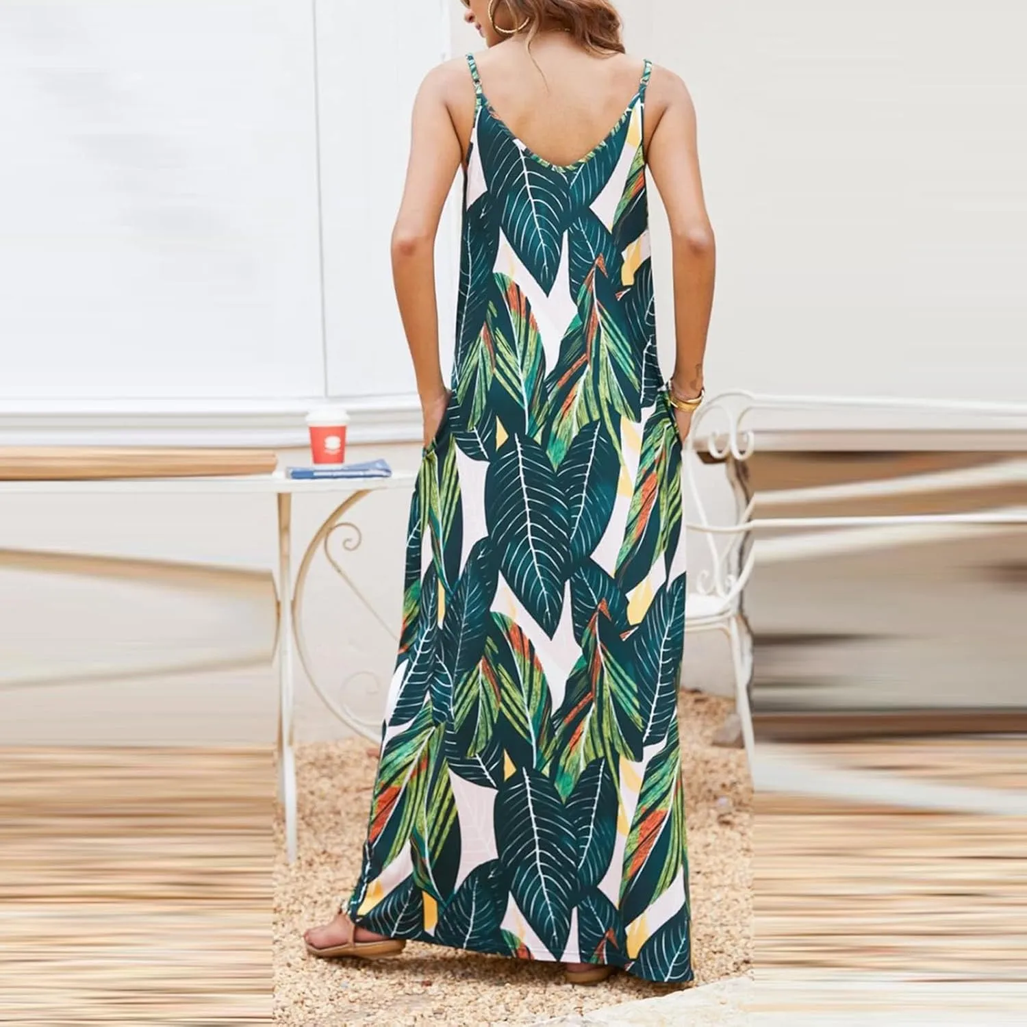 Summer Dresses for Women 2024 Casual Loose Spaghetti Strap Maxi Dress with Pockets Boho Vacation Sundress Sun Dress