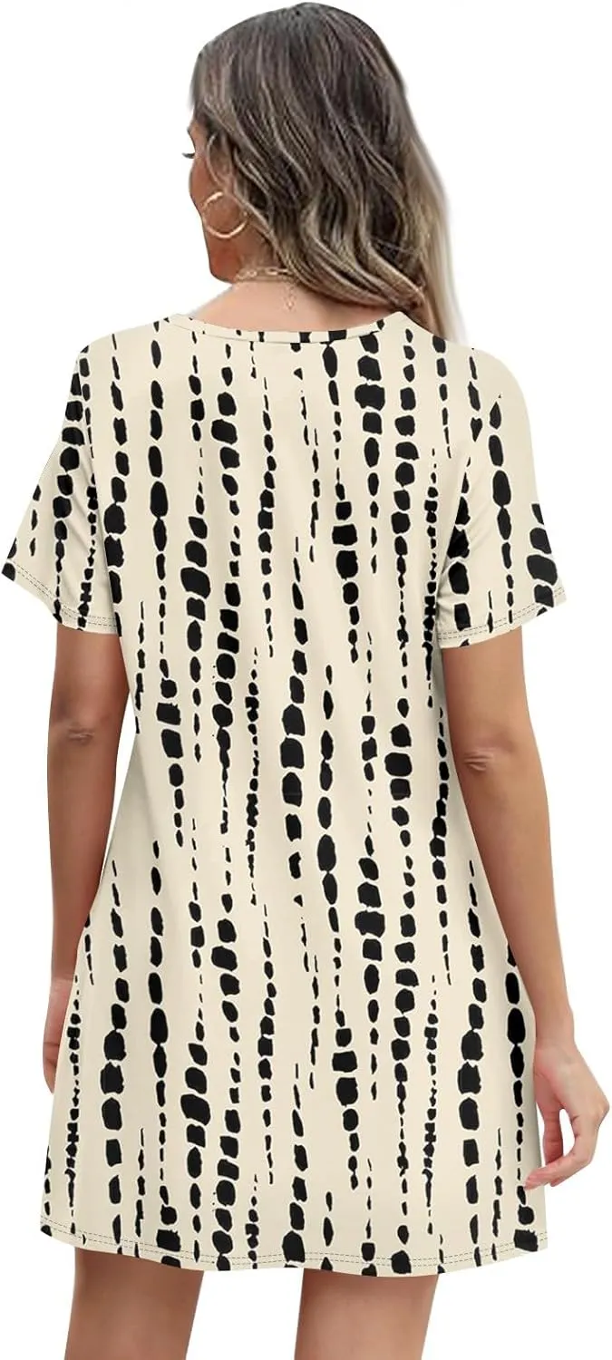 Summer Dresses for Women 2025 Round Neck Floral Short Sleeve Dress Casual T Shirt Dresses Pleated Front Beach Dress