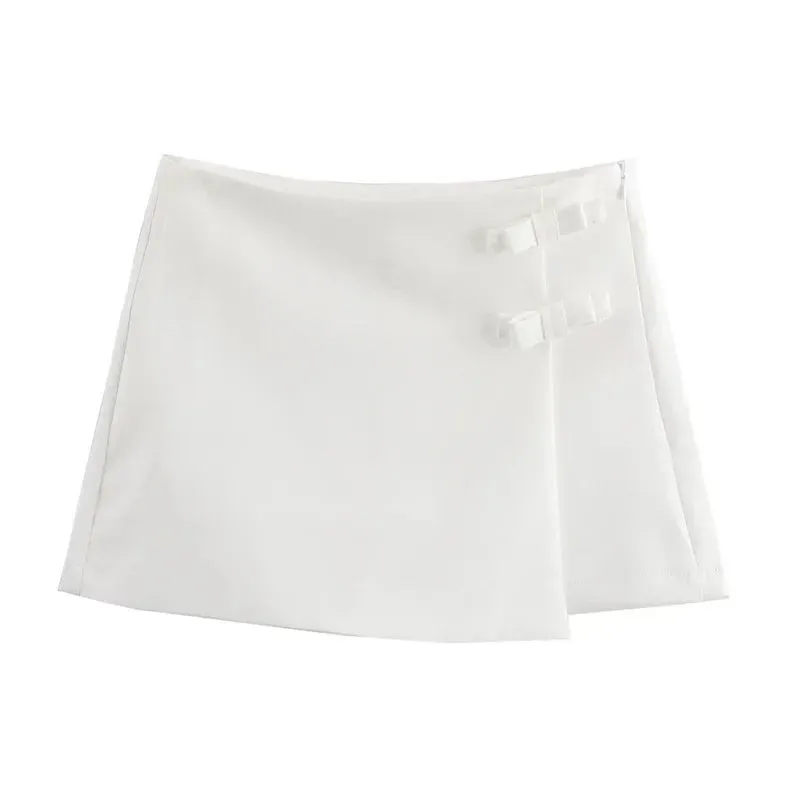TRAF Pink White Mini Skirt Bow Skort For Women