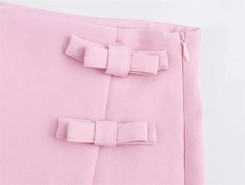 TRAF Pink White Mini Skirt Bow Skort For Women