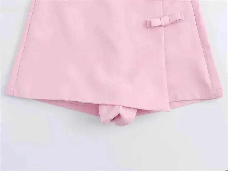TRAF Pink White Mini Skirt Bow Skort For Women