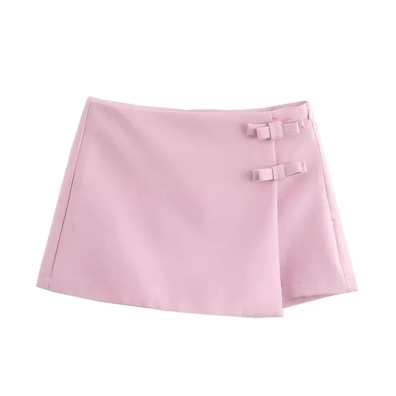 TRAF Pink White Mini Skirt Bow Skort For Women
