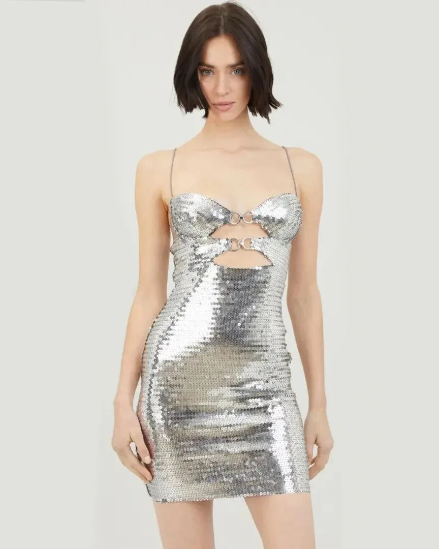 Trend4us Chic Silver Sequins Short Dress