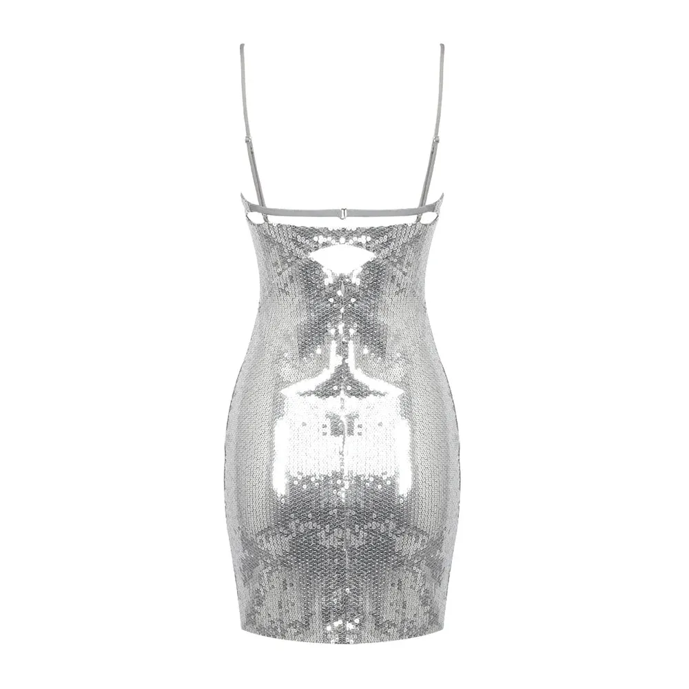 Trend4us Chic Silver Sequins Short Dress