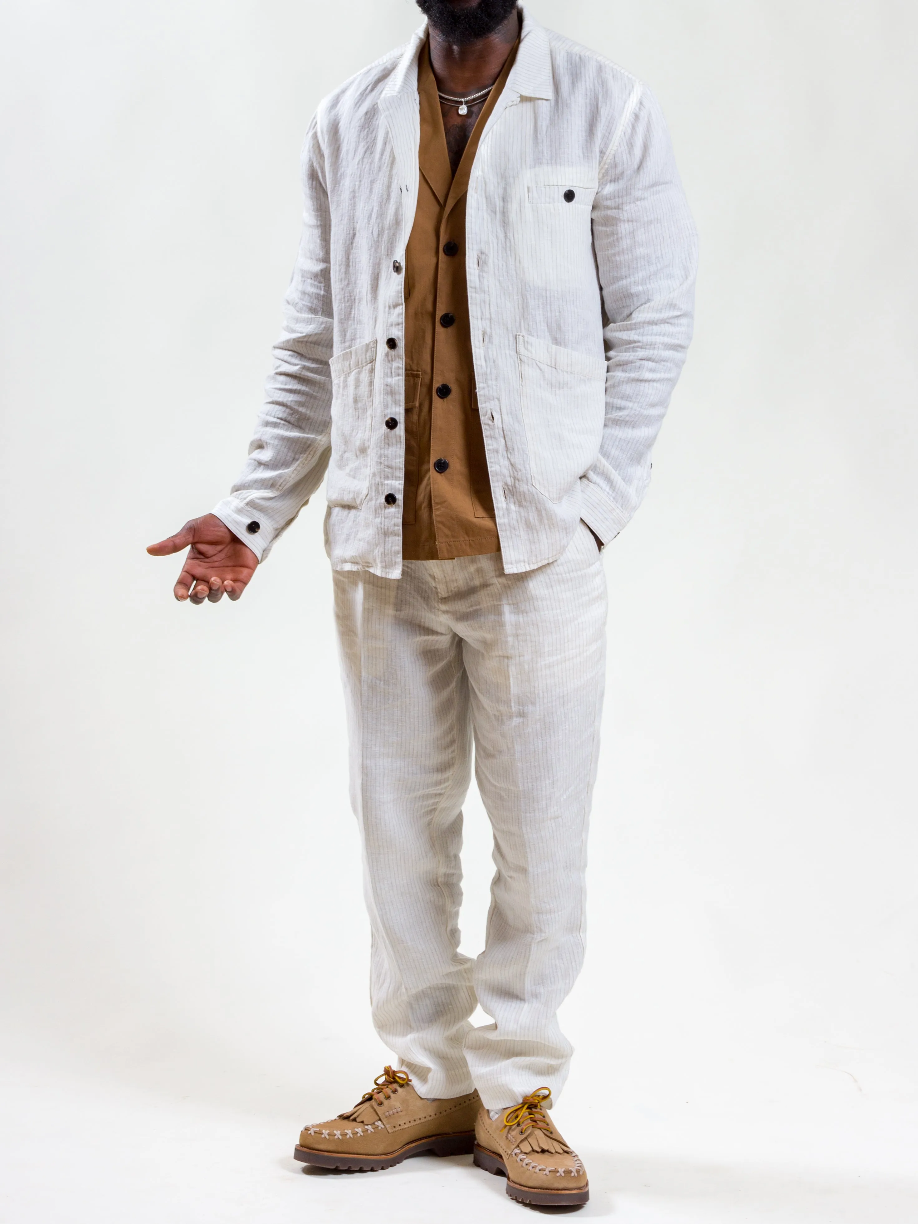 Uncle Bright, Leo, Linen, Off White / Black Striped (Sample)
