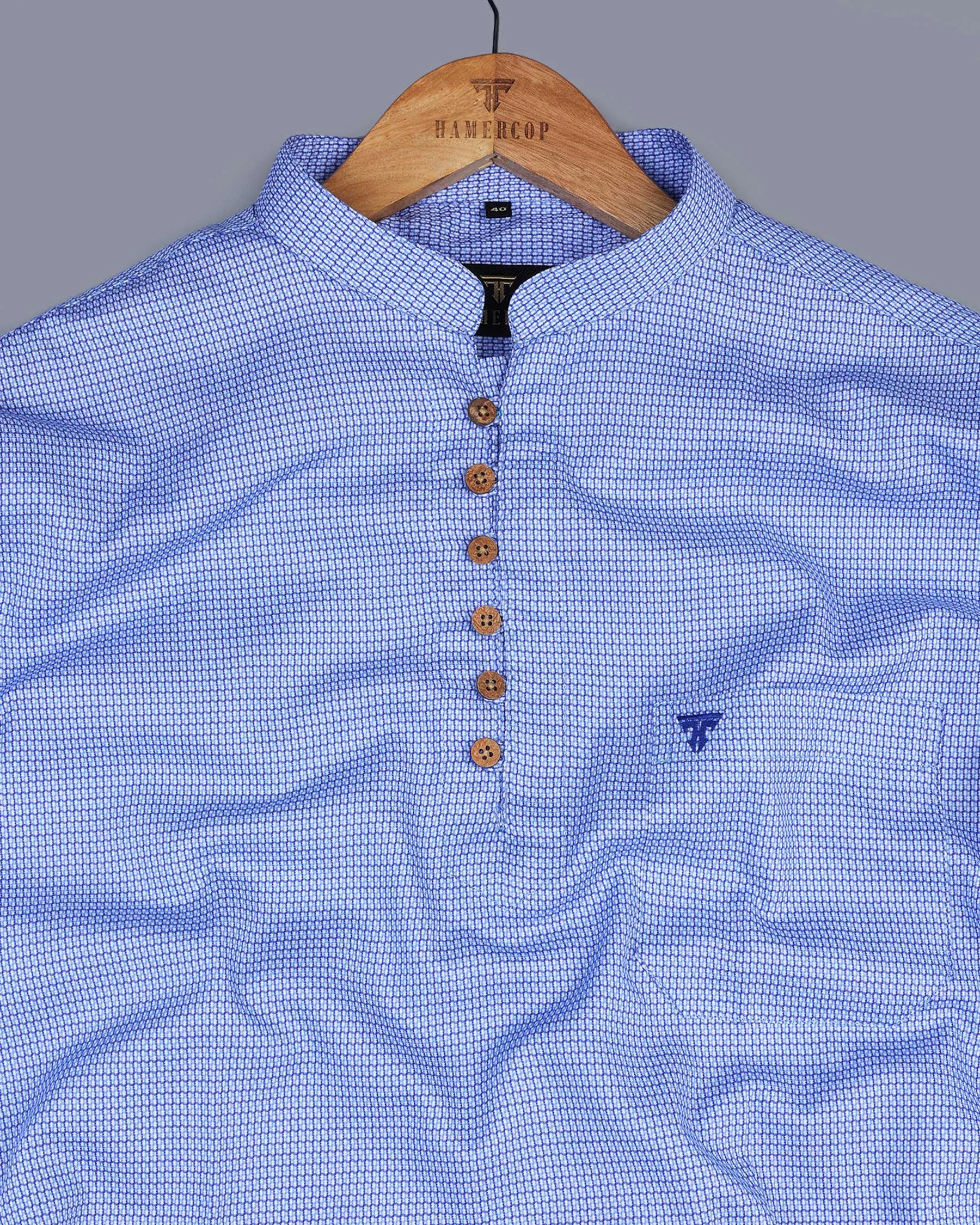 Venice Blue Houndstooth Dobby Cotton Shirt Style Kurta