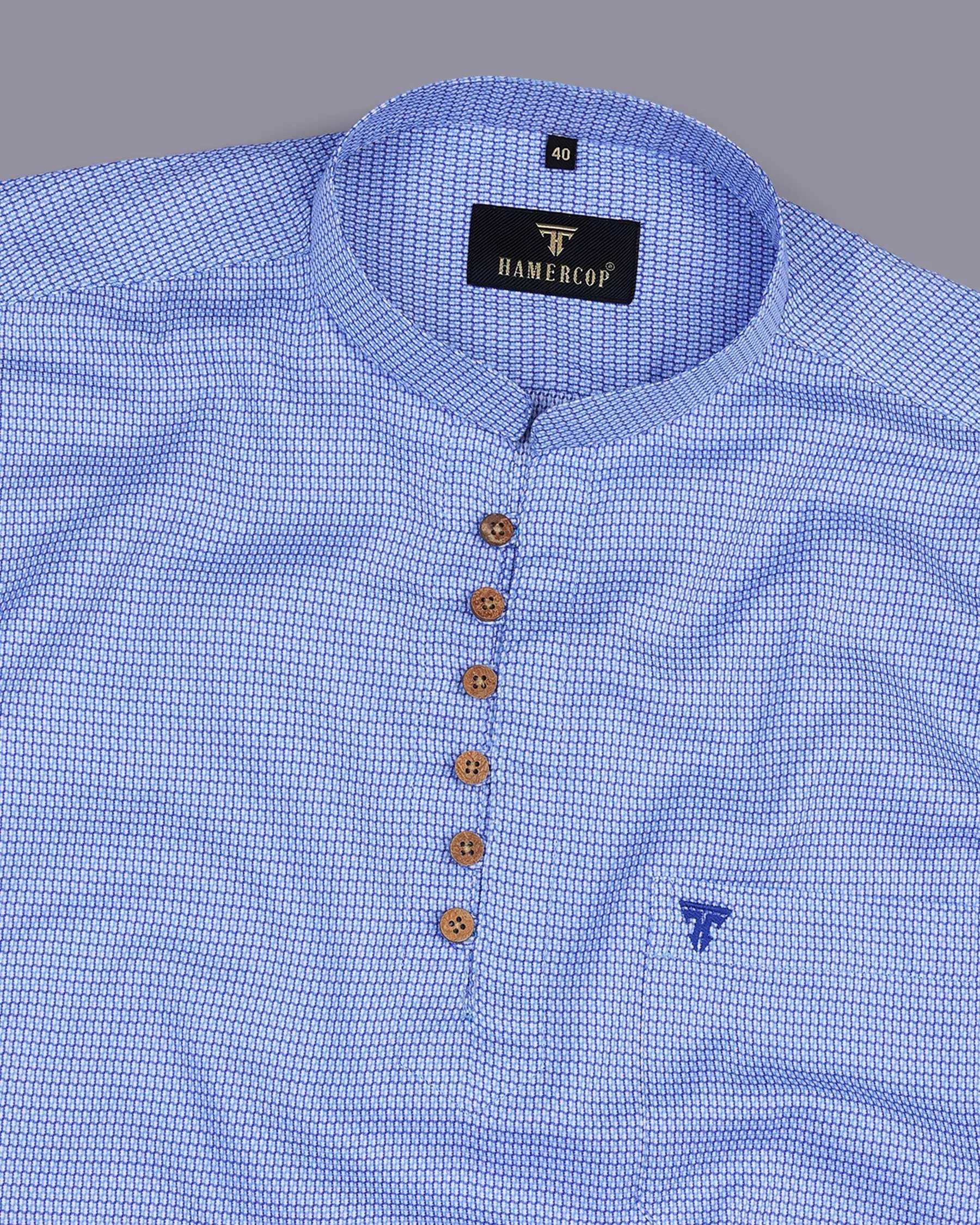 Venice Blue Houndstooth Dobby Cotton Shirt Style Kurta