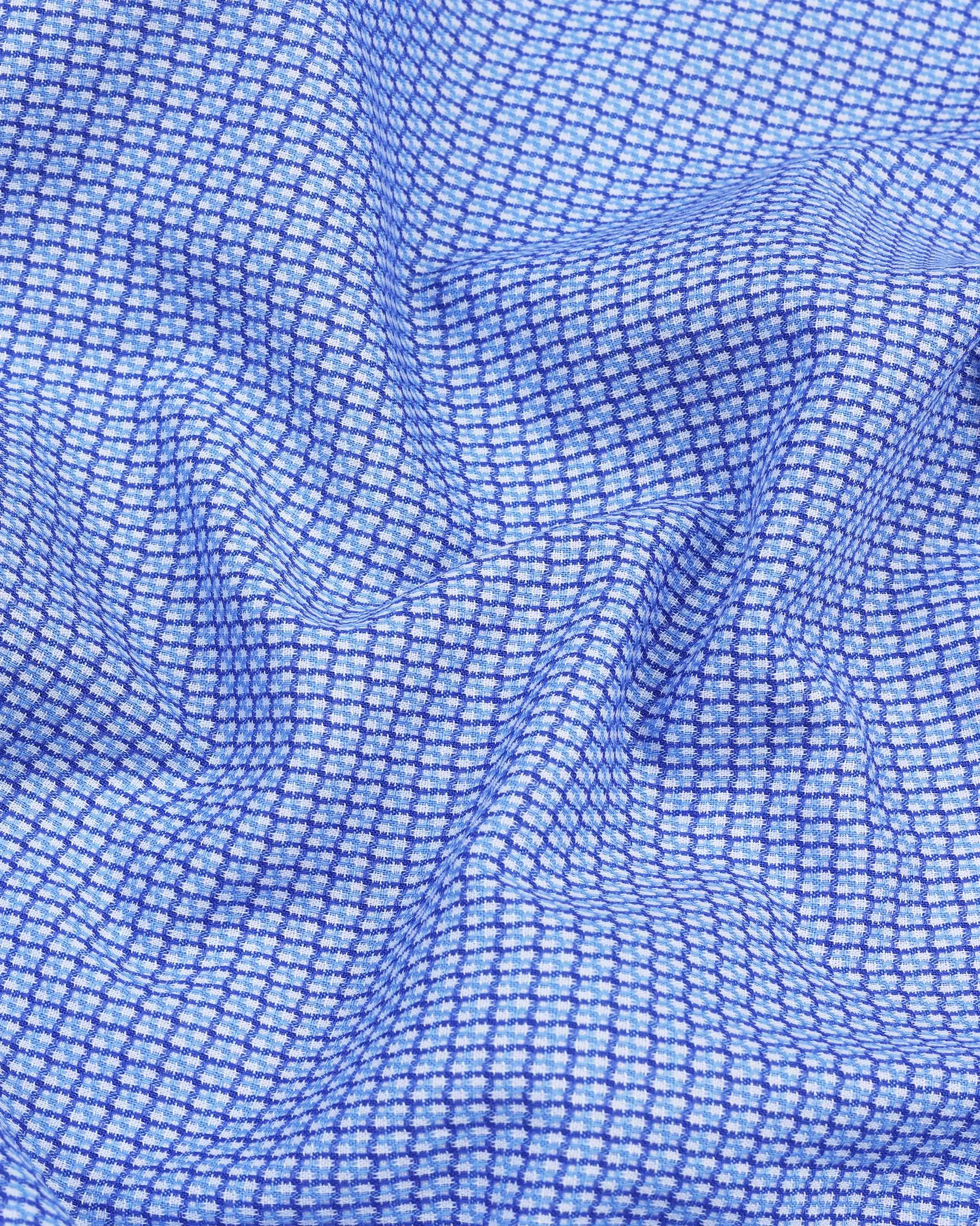 Venice Blue Houndstooth Dobby Cotton Shirt Style Kurta