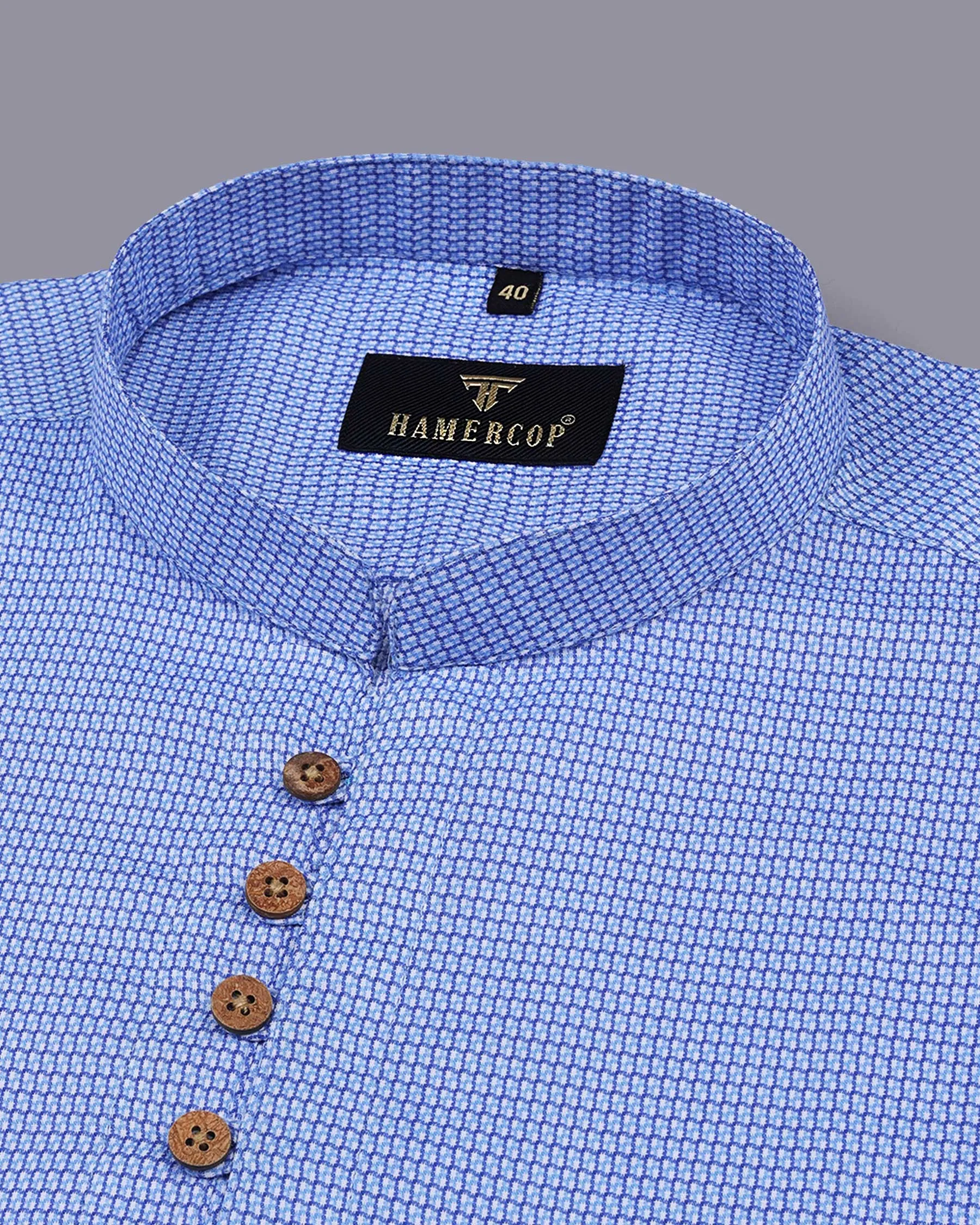 Venice Blue Houndstooth Dobby Cotton Shirt Style Kurta
