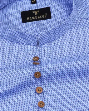 Venice Blue Houndstooth Dobby Cotton Shirt Style Kurta