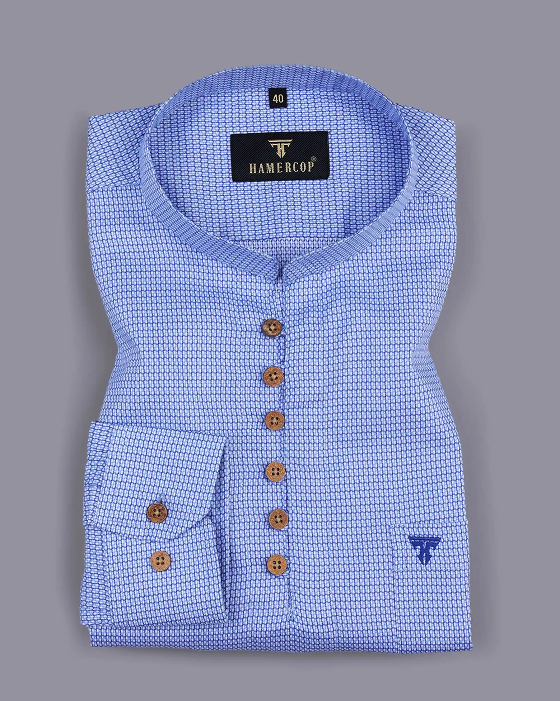 Venice Blue Houndstooth Dobby Cotton Shirt Style Kurta