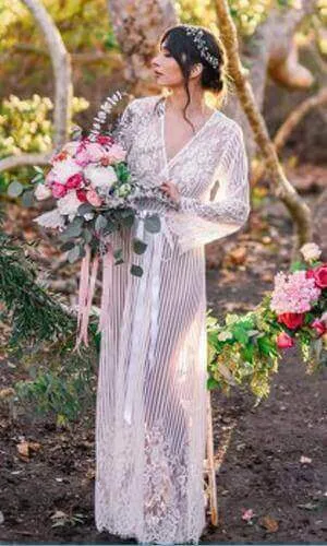 White Sheer Lace Detail Long Beach Cover Up