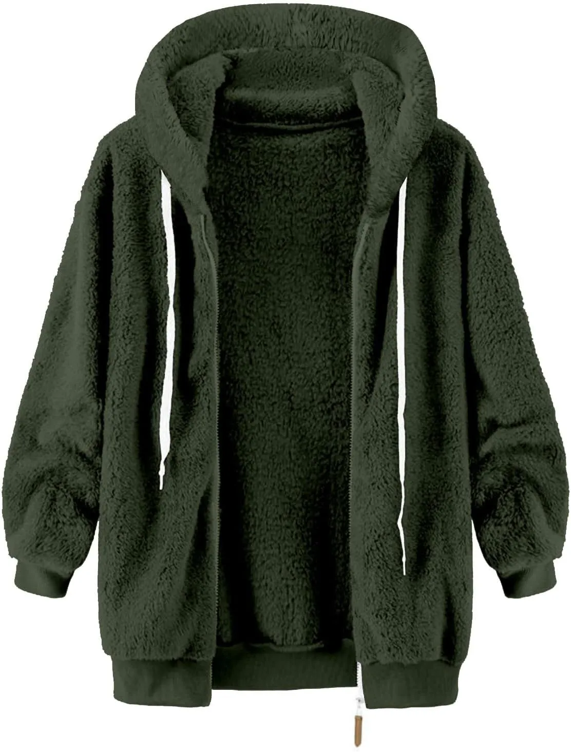 Winter Fleece Sherpa Hooded Jacket for Women Zip Up Casual Long Sleeve Drawstring Hoodies Soft Warm Jackets Outerwear