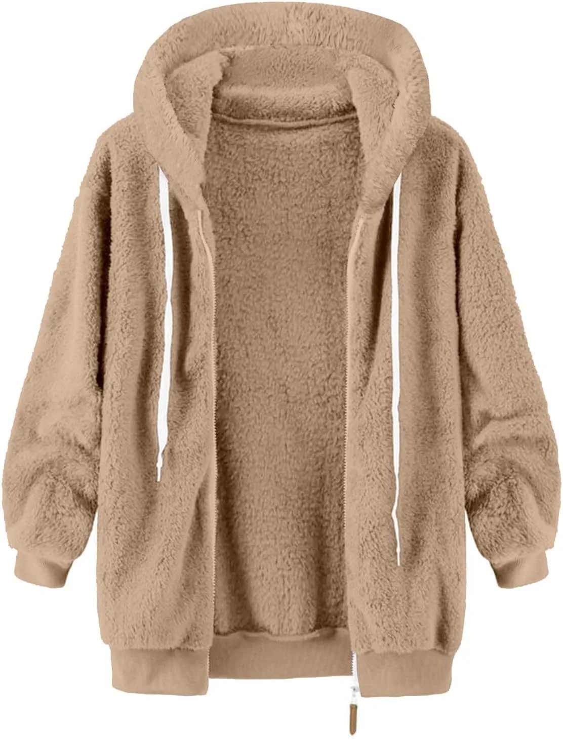 Winter Fleece Sherpa Hooded Jacket for Women Zip Up Casual Long Sleeve Drawstring Hoodies Soft Warm Jackets Outerwear