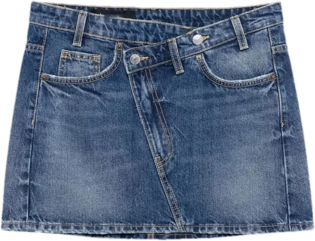 Women Vintage Chic Denim Skirt Fashion High Waist Summer Slim A-LINE Mini Jeans Short Skirt
