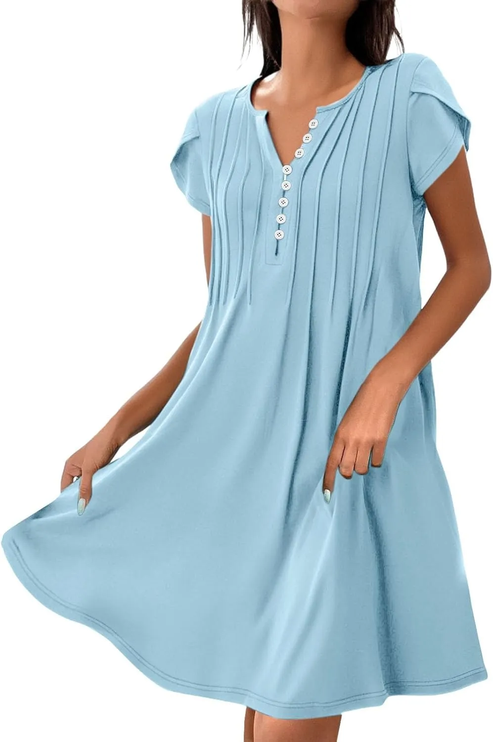 Womens Casual Dresses Short Sleeve Summer Dresses 2025 Boho Floral Beach Sundresses Spring A-Line Dress with Pockets