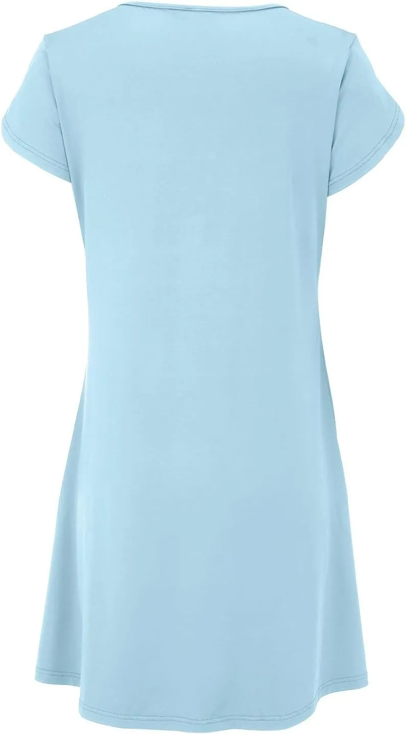 Womens Casual Dresses Short Sleeve Summer Dresses 2025 Boho Floral Beach Sundresses Spring A-Line Dress with Pockets