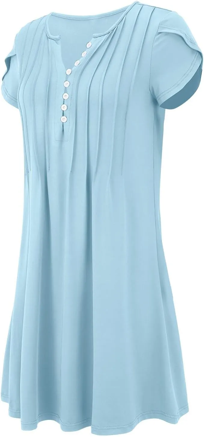 Womens Casual Dresses Short Sleeve Summer Dresses 2025 Boho Floral Beach Sundresses Spring A-Line Dress with Pockets