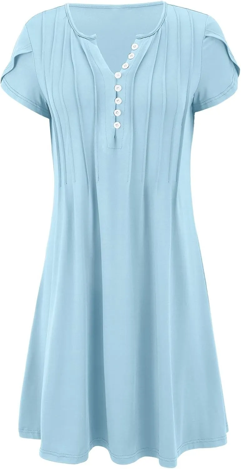 Womens Casual Dresses Short Sleeve Summer Dresses 2025 Boho Floral Beach Sundresses Spring A-Line Dress with Pockets