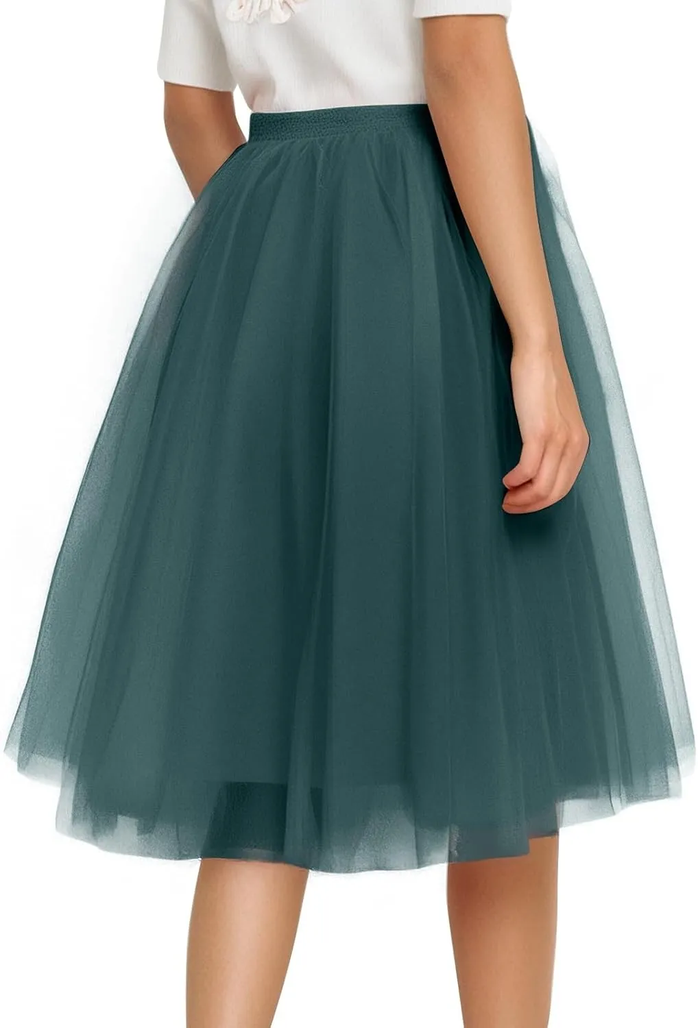 Women's Lightweight Elastic Ruffle Midi Skirt Party A-Line Elegant Tutu Skirt Underskirts for Cosplay Tulle Petticoat