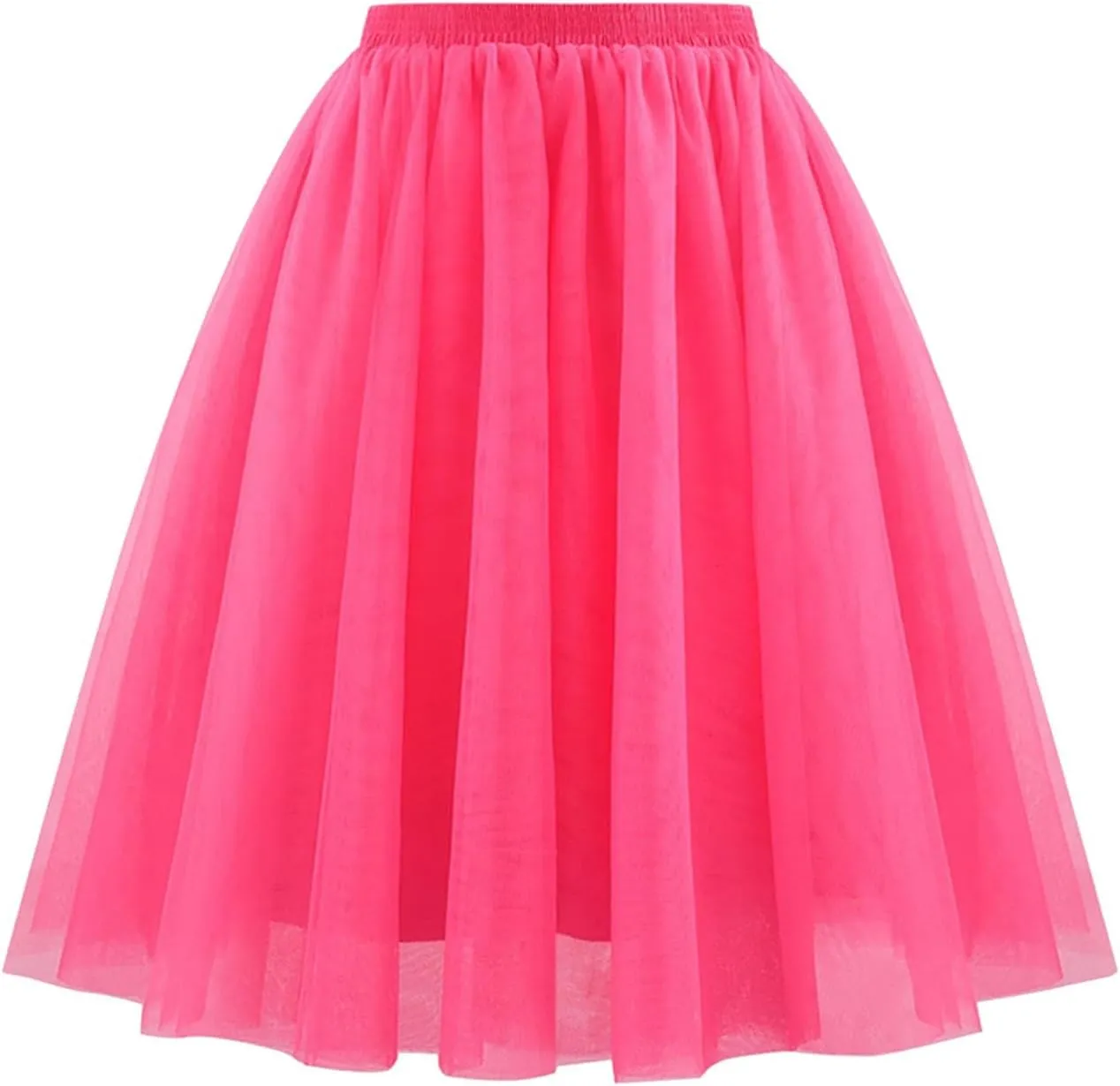 Women's Lightweight Elastic Ruffle Midi Skirt Party A-Line Elegant Tutu Skirt Underskirts for Cosplay Tulle Petticoat