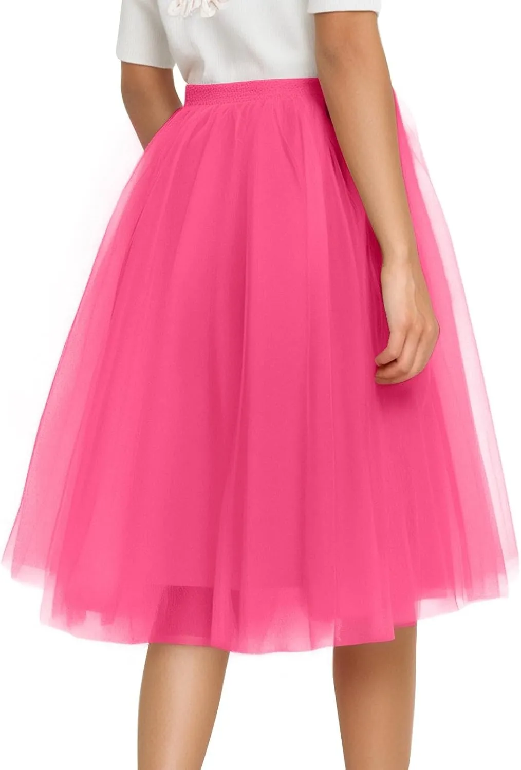 Women's Lightweight Elastic Ruffle Midi Skirt Party A-Line Elegant Tutu Skirt Underskirts for Cosplay Tulle Petticoat
