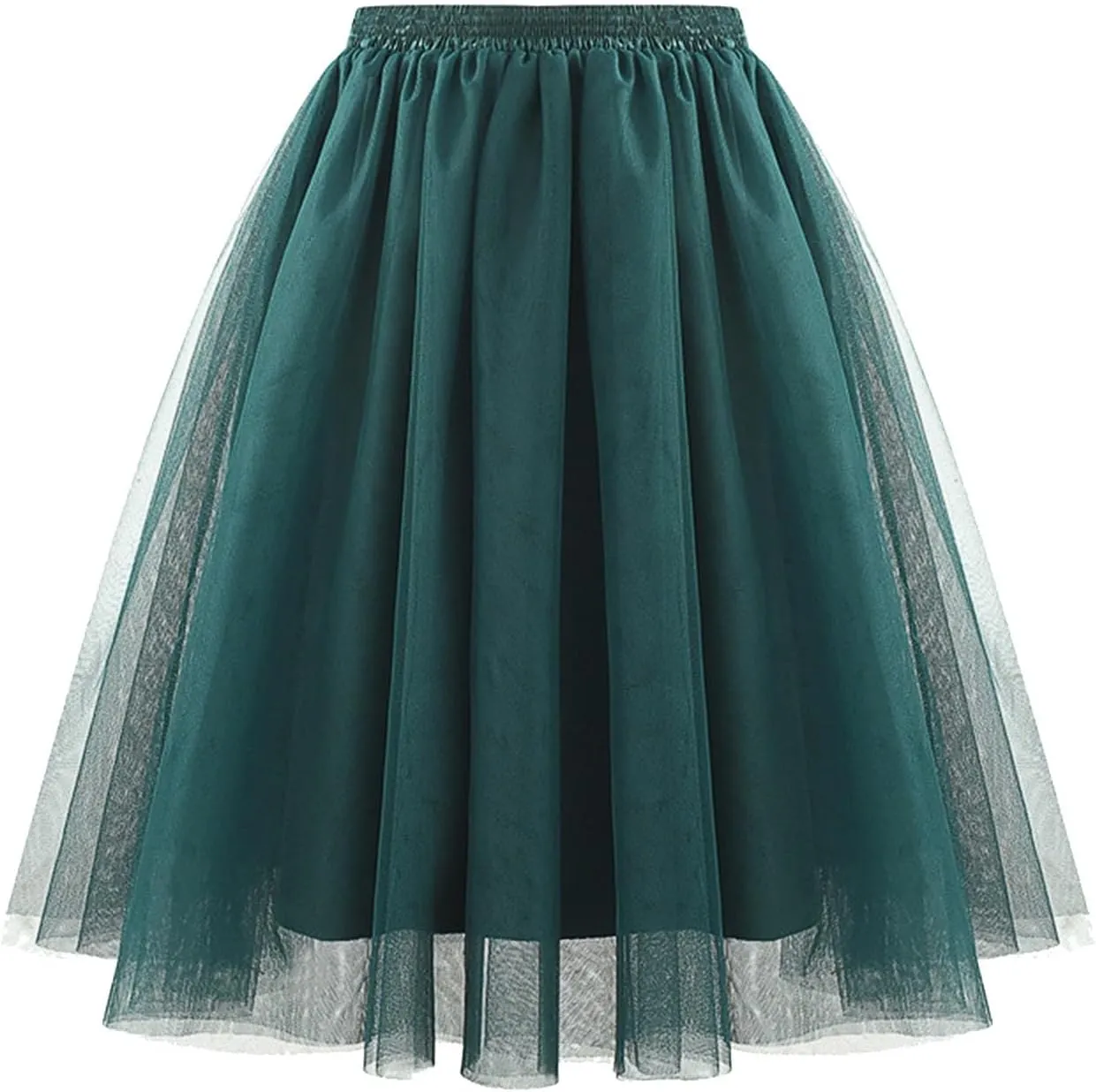 Women's Lightweight Elastic Ruffle Midi Skirt Party A-Line Elegant Tutu Skirt Underskirts for Cosplay Tulle Petticoat