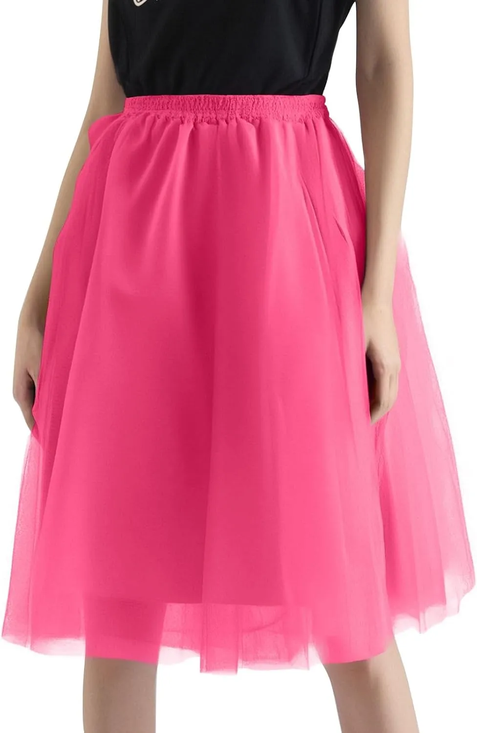 Women's Lightweight Elastic Ruffle Midi Skirt Party A-Line Elegant Tutu Skirt Underskirts for Cosplay Tulle Petticoat
