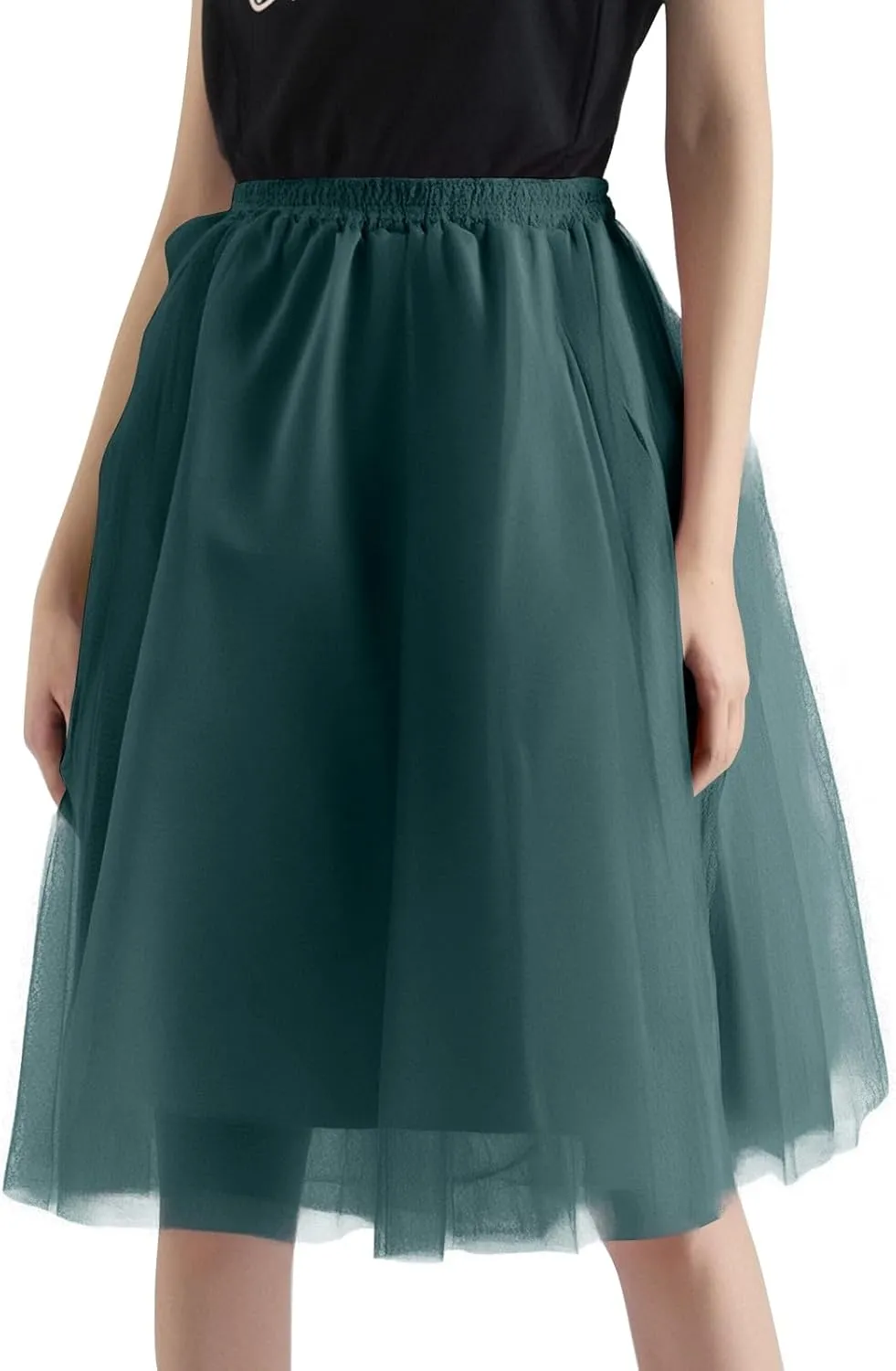 Women's Lightweight Elastic Ruffle Midi Skirt Party A-Line Elegant Tutu Skirt Underskirts for Cosplay Tulle Petticoat