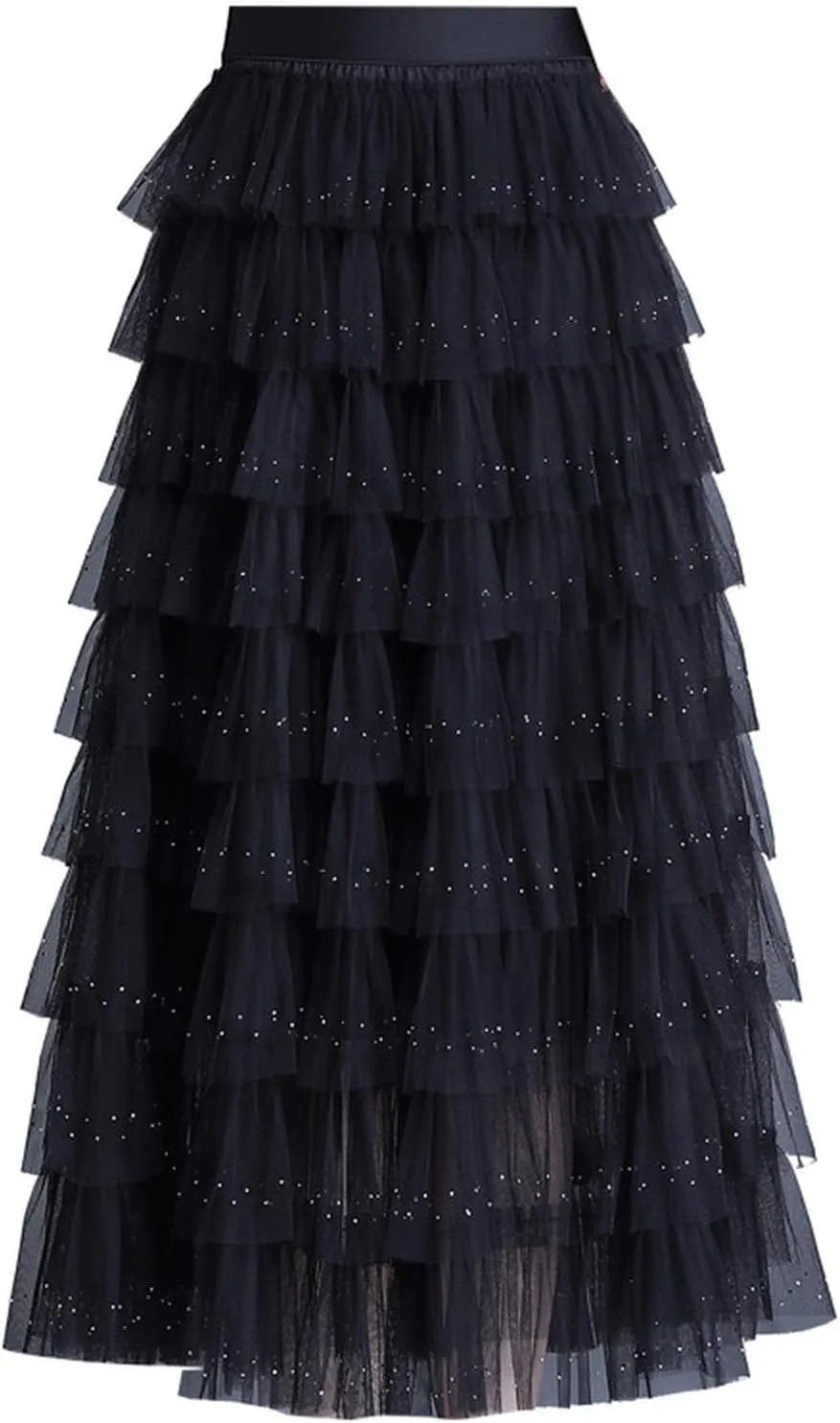 Womens Ruffle Tiered Long Tulle Skirt Multilayer Ruffles Tulle Skirt Fairy Mesh Maxi Skirt