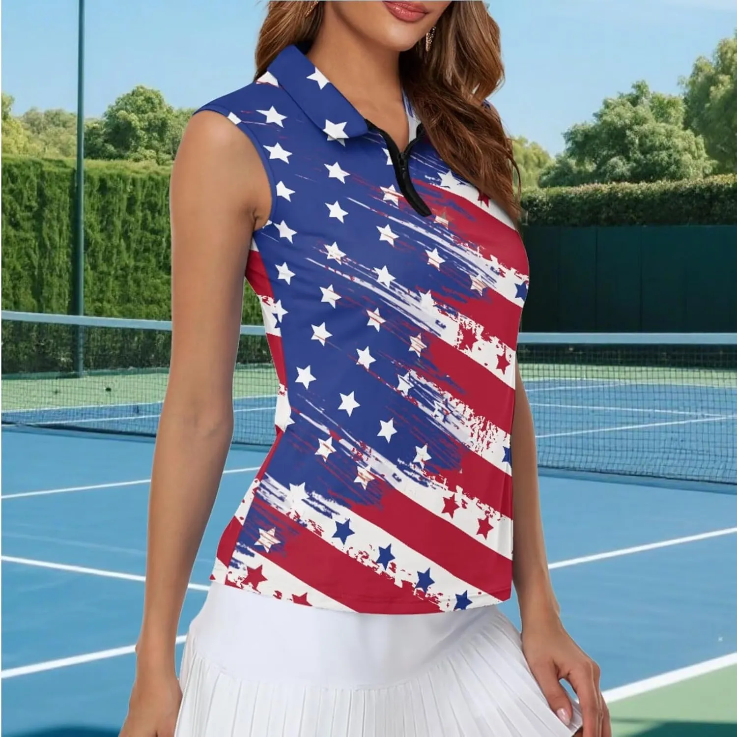 Women's Sleeveless Golf Polo Shirts Collared 1/4 Zip Tennis Tank Tops Lightweight Breathable, XS-2XL