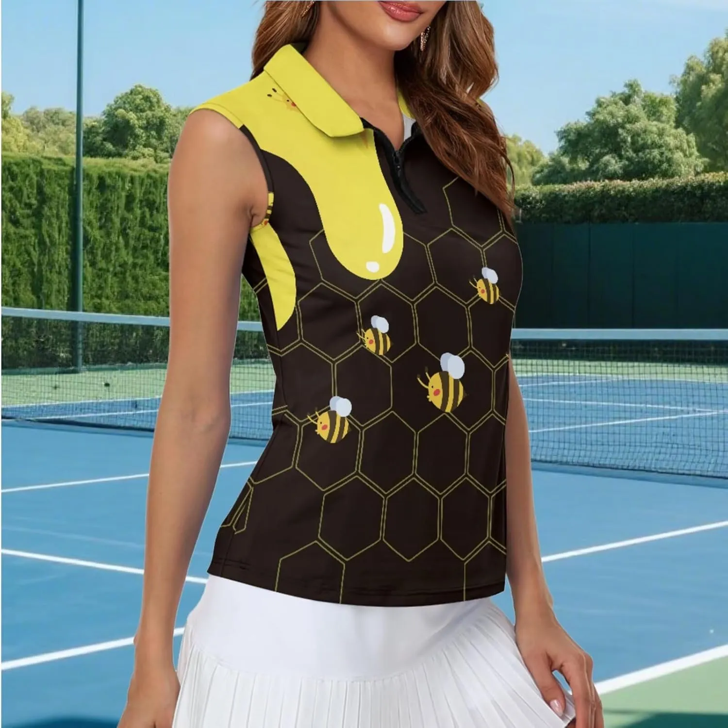 Women's Sleeveless Golf Polo Shirts Collared 1/4 Zip Tennis Tank Tops Lightweight Breathable, XS-2XL
