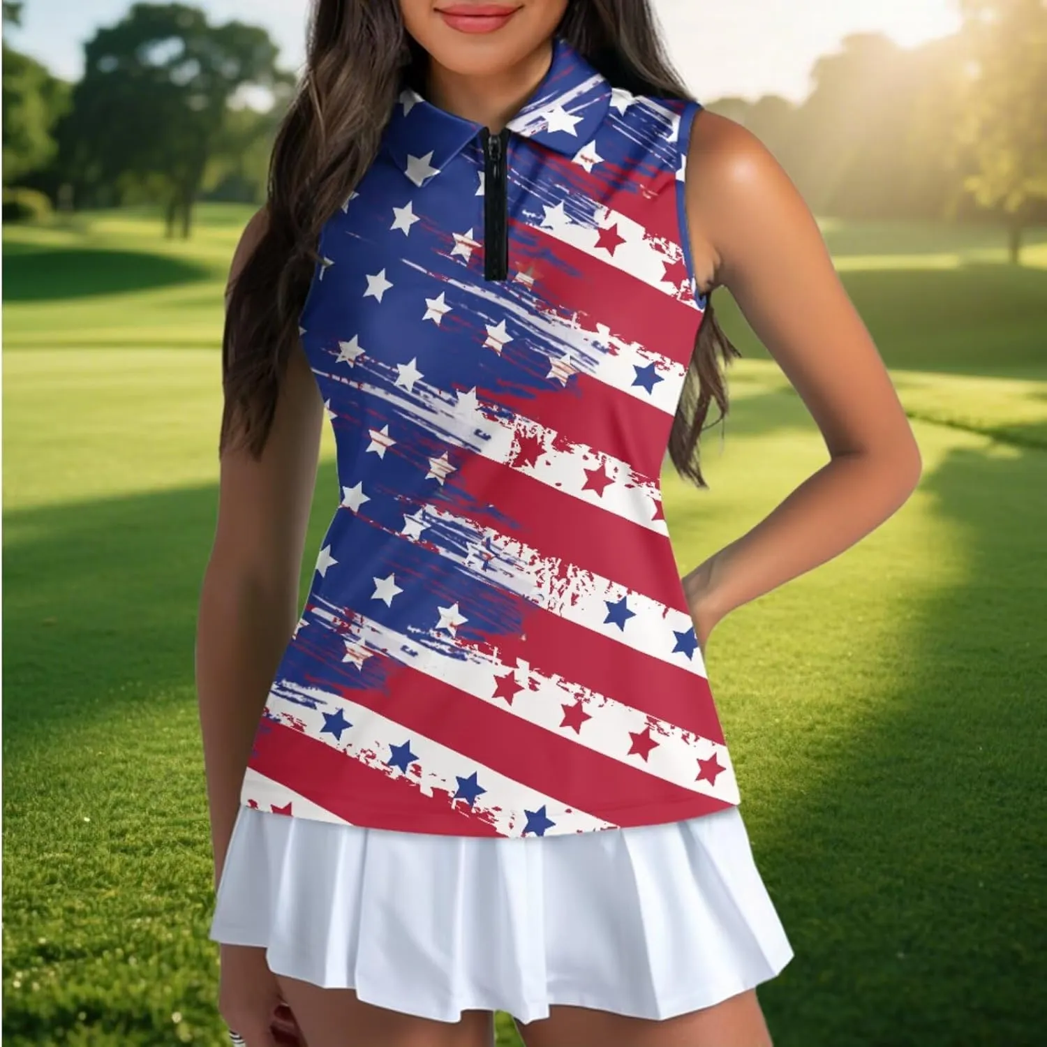 Women's Sleeveless Golf Polo Shirts Collared 1/4 Zip Tennis Tank Tops Lightweight Breathable, XS-2XL