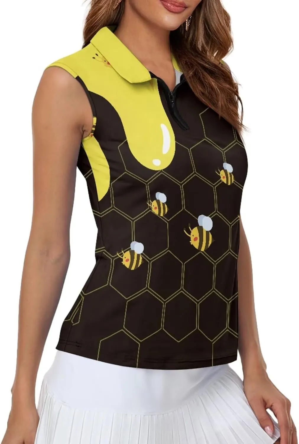 Women's Sleeveless Golf Polo Shirts Collared 1/4 Zip Tennis Tank Tops Lightweight Breathable, XS-2XL