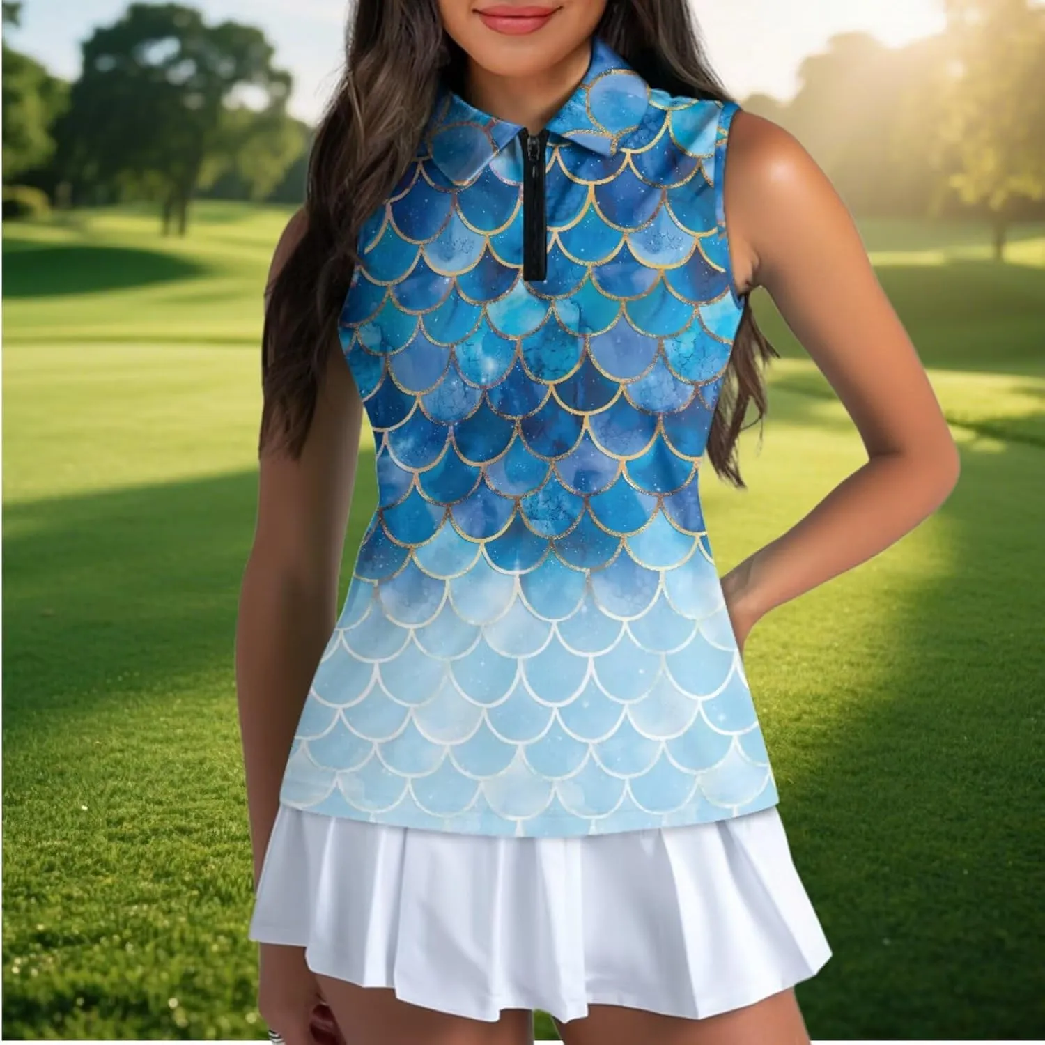 Women's Sleeveless Golf Polo Shirts Collared 1/4 Zip Tennis Tank Tops Lightweight Breathable, XS-2XL