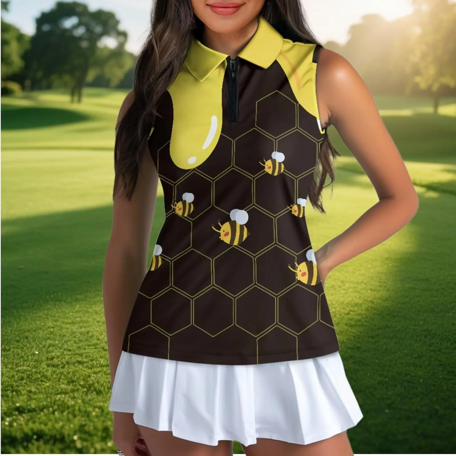 Women's Sleeveless Golf Polo Shirts Collared 1/4 Zip Tennis Tank Tops Lightweight Breathable, XS-2XL
