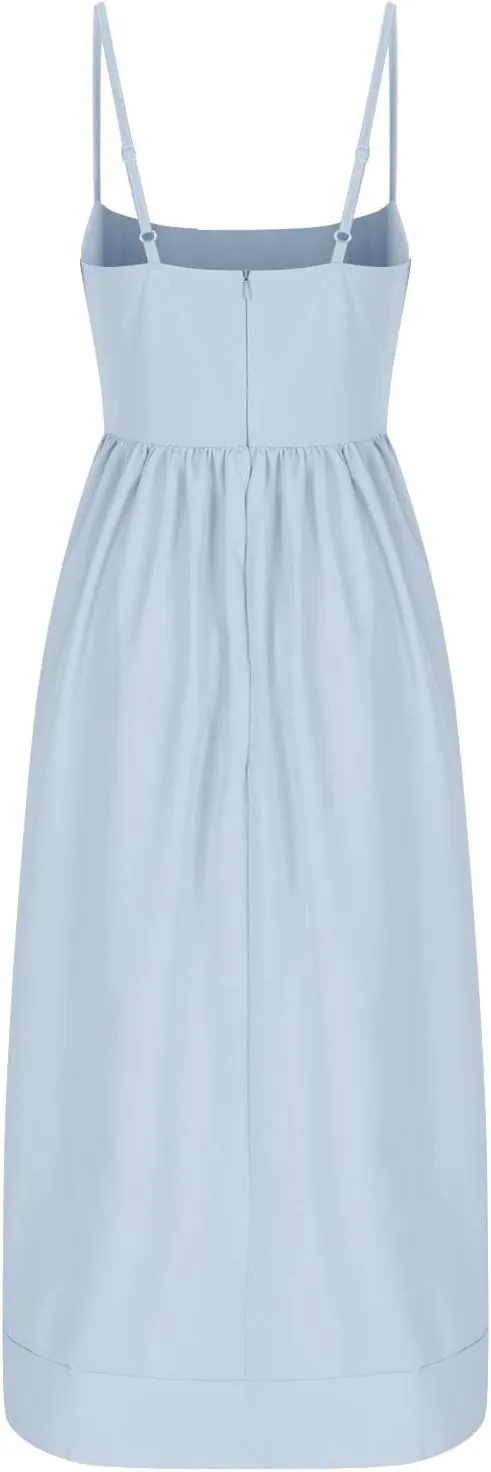 Womens Smocked Maxi Dresses Spaghetti Strap Square Neck Swing A Line Dress 2025 Summer Chic Flowy Beach Sexy Sundress