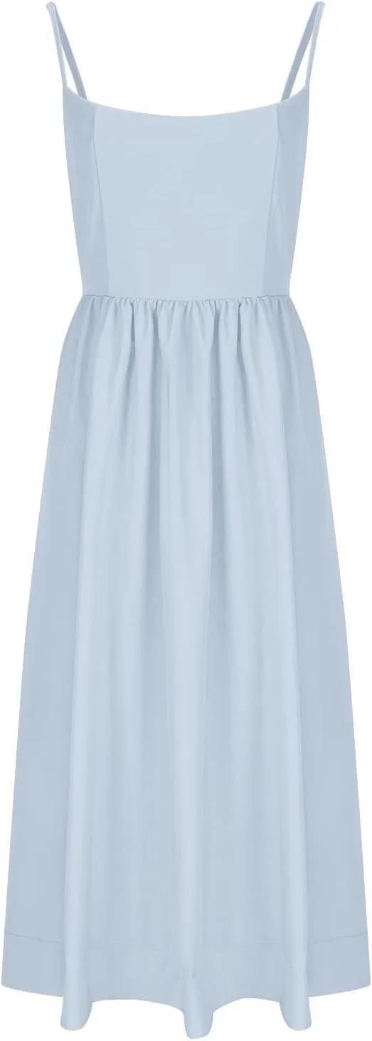 Womens Smocked Maxi Dresses Spaghetti Strap Square Neck Swing A Line Dress 2025 Summer Chic Flowy Beach Sexy Sundress